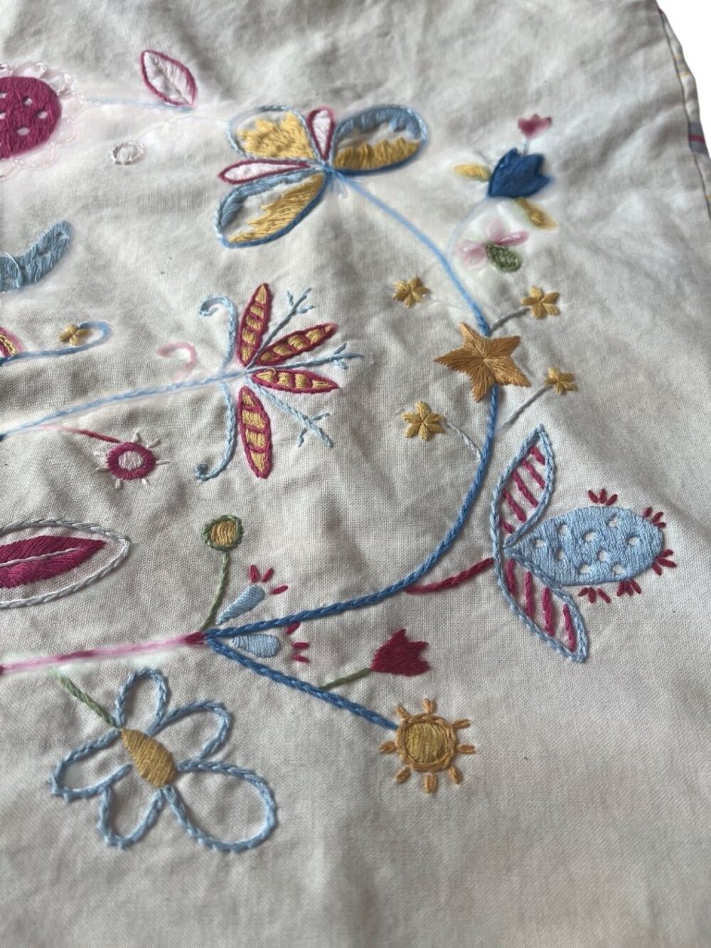 Ikea Embroidered Pillowcase With Floral & Bird Design On Cream Cotton Fabric - Picture 4 of 8